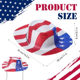 Shyyween 12 Pcs American Flag Plastic Sequin Hats Bling Patriotic 4th of July Cowboy Hats Red White and Blue Caps Western Rodeo Party Supplies for Independence Day USA Party Accessories