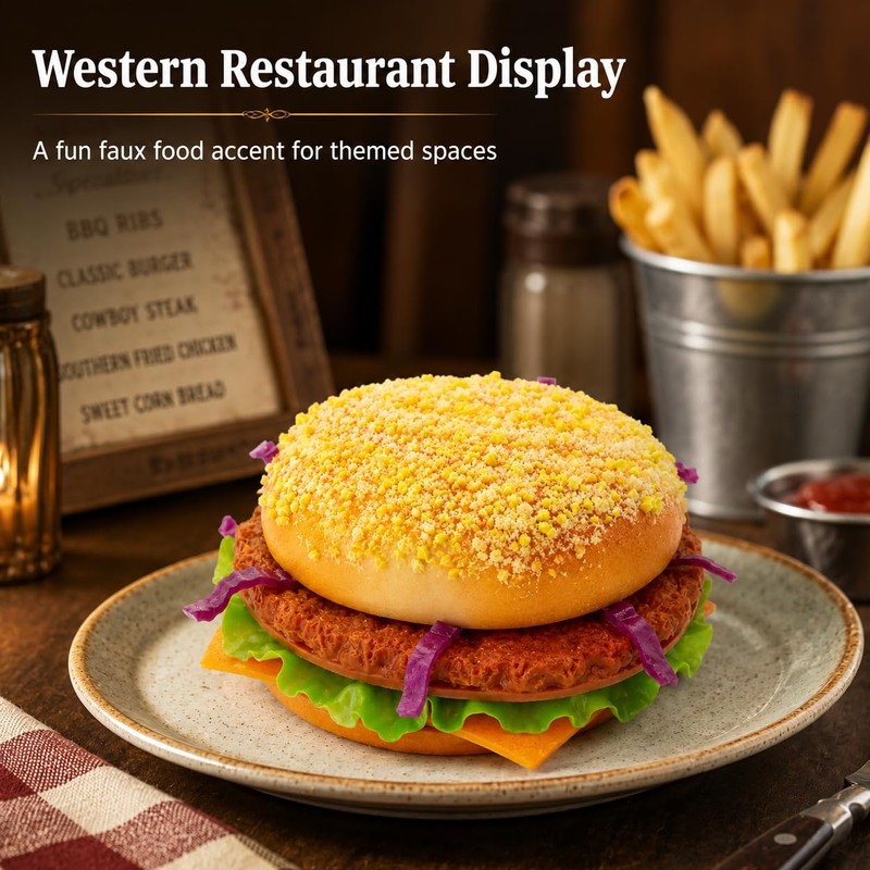 Artificial HamburgerRealistic Fake Food Display Faux Burger Bread Model for