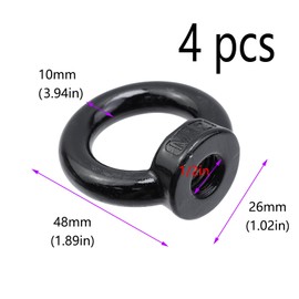 Risbay Lifting Eye Nut Stainless Steel 304,4PCS 1/2" UNC(M12) Heavy Duty Marine Grade, Hardware Ring Shaped Eye Bolt-Black
