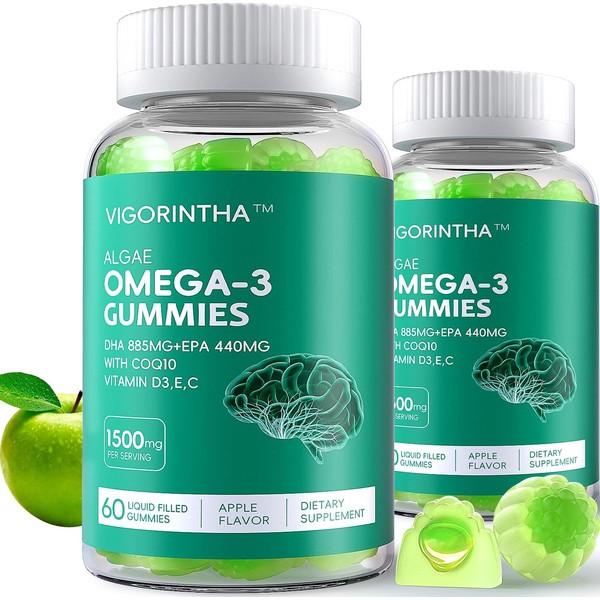 2 Pack Vegan Omega 3 Gummies 1500mg with Coq 10,
