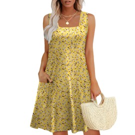 OFEEFAN Yellow Dress Women Summer 2025 Sundresses Casual Boho Beach Clothes Classy Outfits Print 05 L
