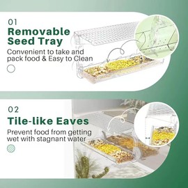 Window Bird Feeder for Outdoors with Large Feeding Trays, Clear Window Mounted Bird House with Strong Suction Cups, Weatherproof Bird Watching Station for Garden, Yard, Elderly and Kids Viewing