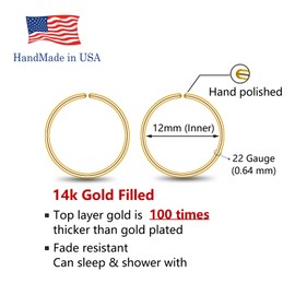 14K Gold Filled Small Hoop Earrings for Women Girls, Conch Piercing Jewellry Hoop, 12mm 22 Gauge