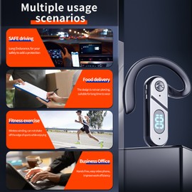 V28 BT5.2 Wireless Business Headphones with Microphone Open Ear Ear-Hook Earphone Single Earbud for Office Working Driving Running