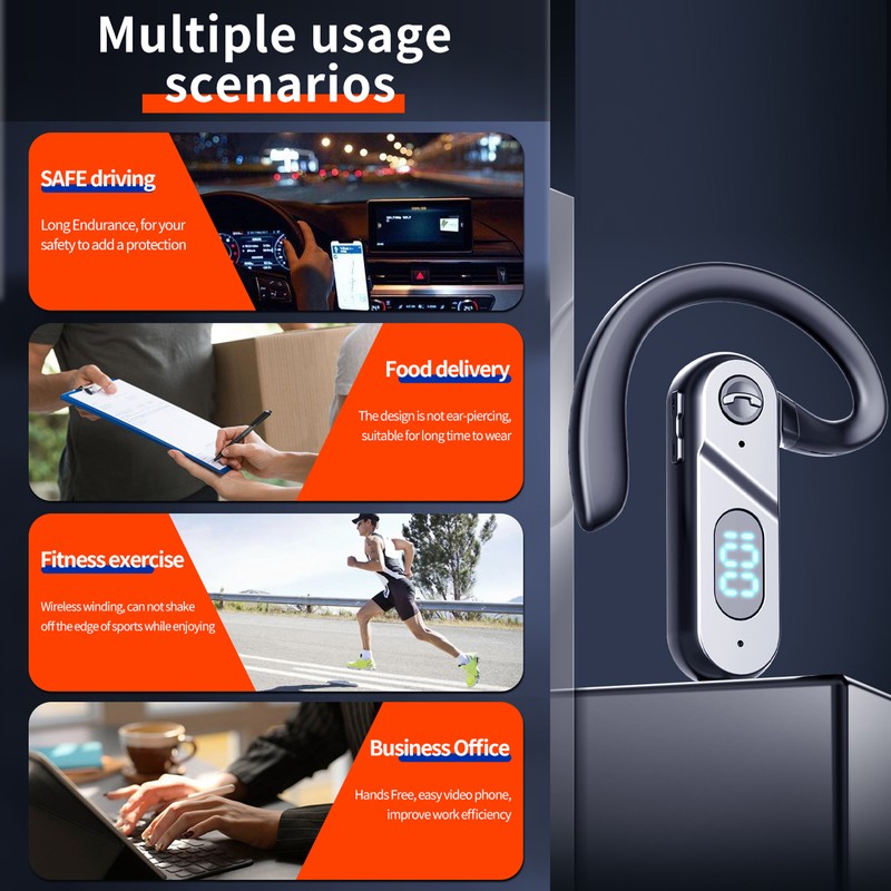 V28 BT5.2 Wireless Business Headphones with Microphone Open Ear Ear-Hook