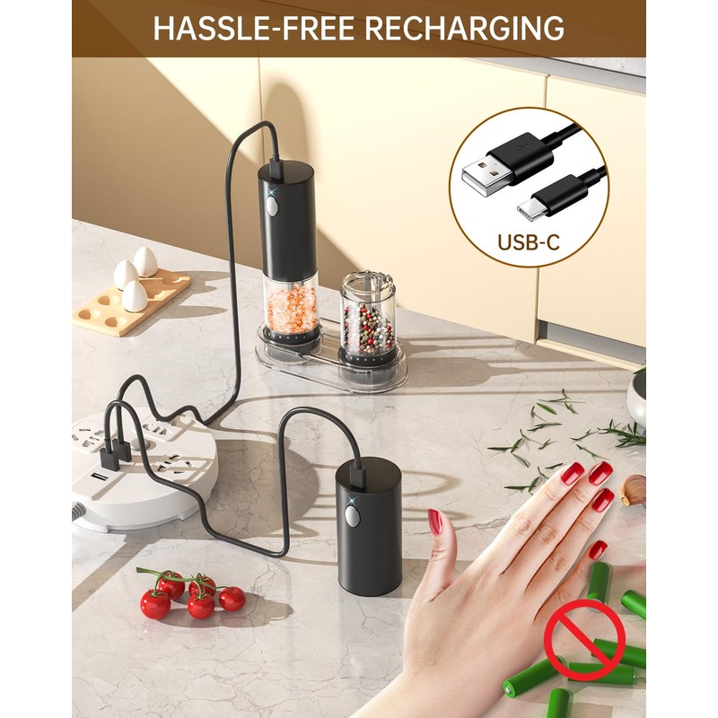CIRCLE JOY Electric Salt and Pepper Grinder Set Rechargeable Salt