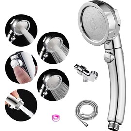 Fat-Cattie Adjustable 3-Spray Shower Head with Handheld, ON/OFF Switch, Detachable Shower Arm, and Multi-Functional Water Saving Kit