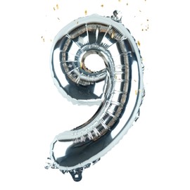 Silver Number “9”Balloons 16 Inch, Mylar Foil Custom Single Letter, Hanging, Reusable for girls boys adults Birthday,Surprise,Wedding, Celebration, Sports Party Event Decoration Supplies