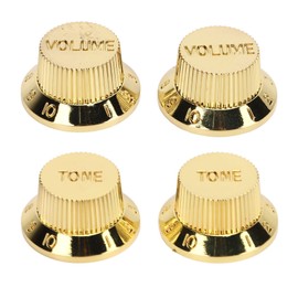 Top Hat Guitar Knobs, Volume Tone Turning Pedal Bass Rotary Shaft Speed Control Knobs Amp Effect Potentiometer Dome Knob for Electric Musical Knurled Instrument Parts Replacement Set(Gold)