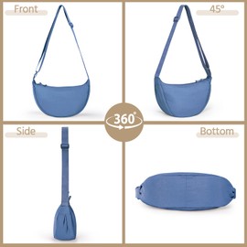 Yuson Girl Women's Half Moon Crossbody Shoulder Bag, Casual Moon Bag, Plain Portable Handbag, Nylon, Halfmoon Crossbody Bag, Shoulder Bag with Adjustable Shoulder Strap, blue