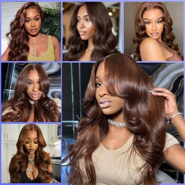 LUXEDIVA Brown Body Wave Bundles Human Hair 26 28 30 Inches 3 Bundles Human Hair Bundles with Edges Stripes Baby Hair Dark Brown Indian 12A Bundles Chocolate Brown Hair Extensions