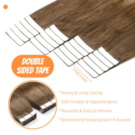 VINBAO Tape in Hair Extensions, 20 Stück, 35 cm, 50 g, Sandbraun bis Platinblond, Extensions, Echthaar, selbstklebend, bunt, Remy-Extensions, Echthaar, Tape, #8T60 – 35 cm