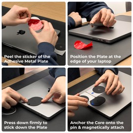 Rolling Square Edge Pro Core - Magnetic Mount Phone Holder Stand for Computers and Tablets | Secure Metal Plate Adhesive or Standalone Mode Compatible with MagSafe, Qi, and Non-MagSafe Devices, Black