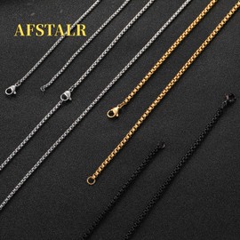 AFSTALR Men's Women's Stainless Steel Silver Chain Necklace Venetian Link Chain Link Necklace 2/2.5/3/4 mm 45/50/55/60/70 cm Box Chain for Men Jewellery Link Chain Silver/Gold/Black, Stainless Steel