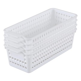 Innouse 4 Packs Slim Plastic Storage Baskets, White Organizer Basket Bins