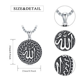 Allah Necklace Sterling Silver Islamic Pendant Necklace Muslim Islam Pendant Islamic Religious Jewelry Gift for Father Men Women