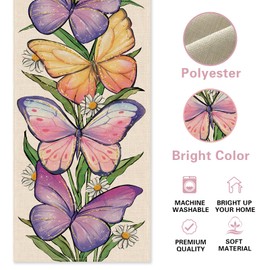 Croar Spring Summer Butterfly Table Runner, Daisy Flower Floral Kitchen Dining Table Decoration, Seasonal Burlap Indoor Outdoor Home Decor Party Supply 13 x 90 Inches