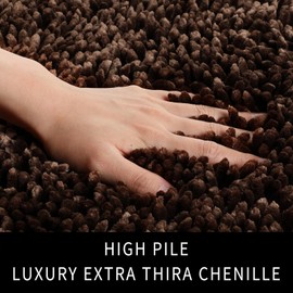 Yimobra Bathroom Rugs Sets 2 Piece, Luxury Shaggy Extra Thick Bathroom Rugs, Plush Non-Slip Mats for Bath Room Floor, U-Shaped Toilet Mat, Ultra Absorbent, 24 x 17 + 24.4 x 20.4 Inches,Brown