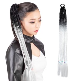Classe Wig, Specialty Shop Production, Elastic, Easy Braid Extension, For Kids & Adults, With Video, Gladie, Braid, Cut, Length Adjustable, For Dancing, Festivals, Events, Black & White