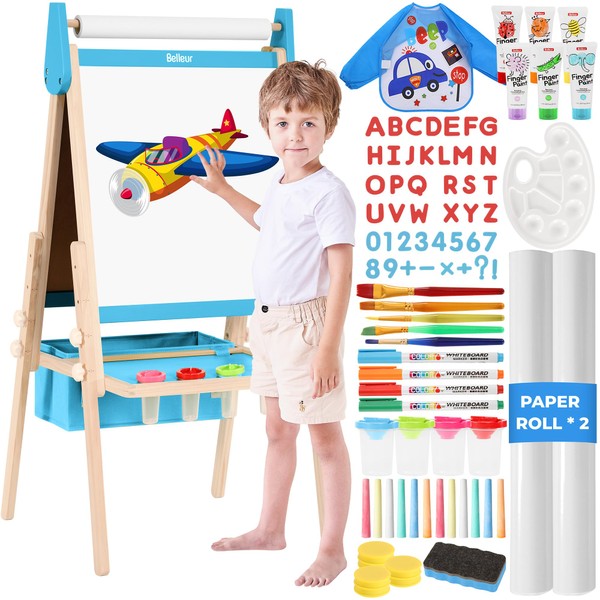 Belleur All-in-One Art Easel for Kids, Adjustable Double Sided Wooden