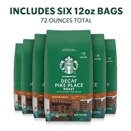 Starbucks Ground Coffee, Medium Roast Hot or Iced Coffee, Decaf Pike Place Roast, Six 12 oz Bags​