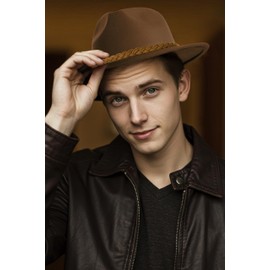 Vane Oak Fedora Hats for Men - Wide Brim Panama Hat with Classic Belt, Felt Panama Hat with Band, Western Outdoor Hat Brown