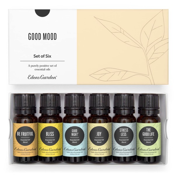 Edens Garden Good Mood Essential Oil 6 Set, Best 100% Pure Aromatherapy Kit (for Diffusion & Therapeutic Use), 10 ml Set of 6