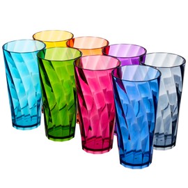 US Acrylic Optix Plastic Reusable Drinking Glasses (Set of 8) 26oz Iced-Tea Cups in Jewel Tone Colors | BPA-Free Tumblers, Made in USA | Top-Rack Dishwasher Safe