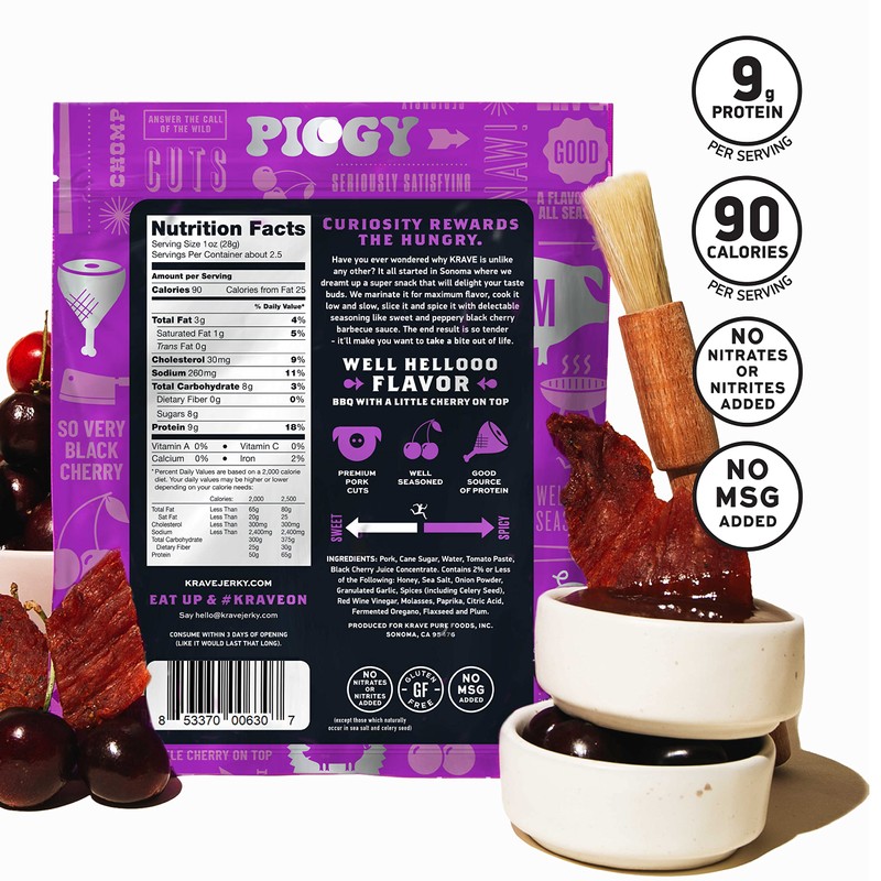 KRAVE All Natural Pork Jerky, Black Cherry BBQ - Protein