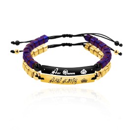 Women's Lesbian Braided Bracelets Purple Her Queen and Gold Her King 2 Hematite Beads Adjustable Bracelets Set for Women Girls Friends Y1452