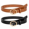 WERFORU 2 Pack Women's Skinny Leather Belt with Gold Buckle