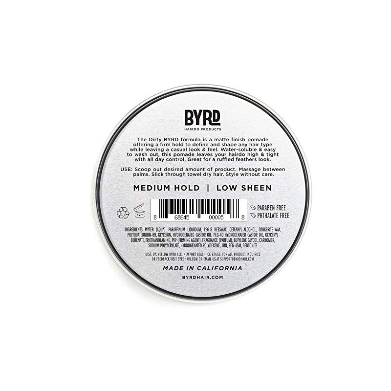 BYRD Hair Matte Pomade Mens Medium Hold/ Low Sheen, 3