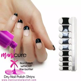 ManiCURE Nail Polish French Mani Black Design, 100% Real Nail Polish Strips/Wraps