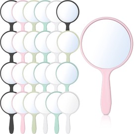 Jetec 25 Pcs Handheld Mirror with Handle Bulk, 3.94" L x 2.17" W, Small Portable Round Mirror for Kids Travel Makeup Classroom Camping Daily Use (White, Pink, Black, Blue, Green)