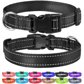 FunTags Reflective Nylon Dog Collar,Adjustable Pet Collars with Quick Release Buckle for Puppy Small Medium Large Dogs,18 Classic Solid Colors,4 Sizes