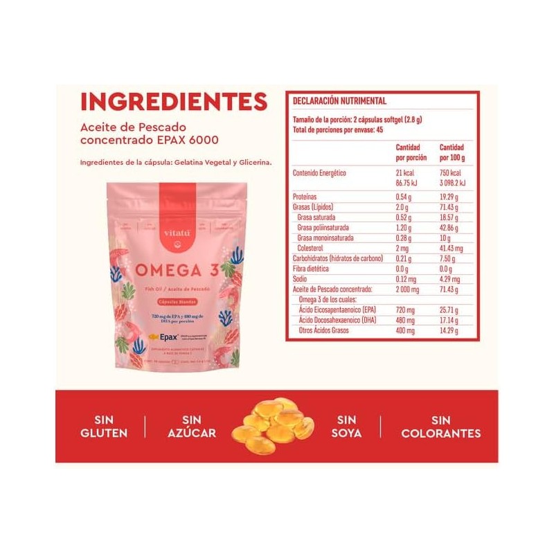 Vitatú Omega 3 Aceite de Pescado, 1200 mg EPA DHA,