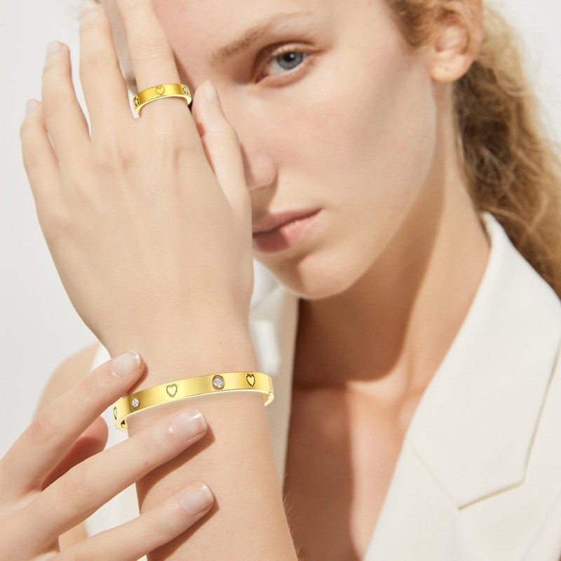 YOYEEWYNS Love Friendship Gold Rings Bracelets for Women 18K Gold