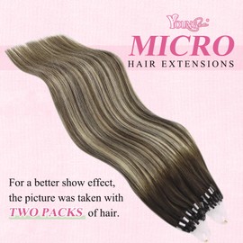YoungSee Micro Link Hair Extensions Balayage 20 Inch Micro Ring Hair Extensions Dark Brown Ombre Blonde Balayage Brown Bead Extensions Human Hair 50g 50s Microring Hair Extensions Human Hair