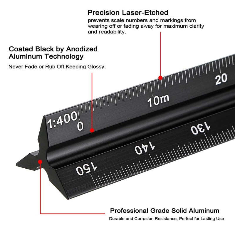 OwnMy 30CM Solid Aluminum Metric Triangular Architect Scale Ruler Set,