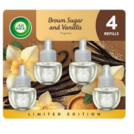 Air Wick Plug-In Scented Oil Air Freshener Warmer Refills, Brown Sugar and Vanilla, 4 Count- (1 Pack Packaging May Vary)