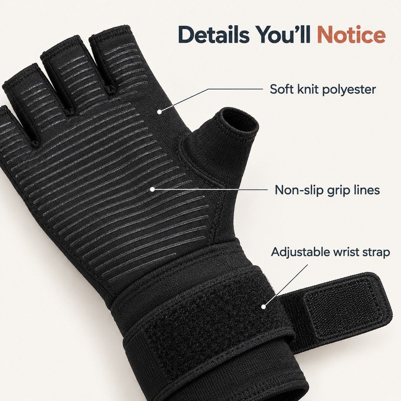 Fingerless Compression Gloves with Adjustable Wrist Strap – Hand Support
