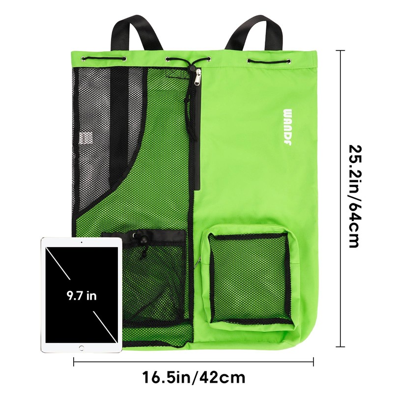 WANDF Swim Bag Mesh Drawstring Backpack with Wet Pocket Beach
