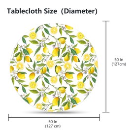 VVA Round Lemon Tablecloth Waterproof Washable Wipeable Resistant Polyester Lemon Tree Flowers Leaves Circular Table Cover for Dining Room Kitchen Holiday Wedding Indoor Outside 60"