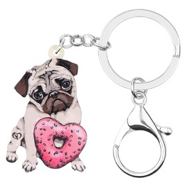 WEVENI Acrylic Valentines Pug Dog Keychain Novelty Jewelry for Women Girls Purse Wallet Accessories Charms (Red)