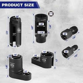 WORKPRO 6PCS O2 Oxygen Sensor Socket, Automotive 3/8" 1/2" Drive x 1-1/16" 7/8" 27mm 22mm O2 Sensor Socket Removal Tool and Thread Chaser Set, for Oil Pressure Vacuum Thermal Oxygen Sensors