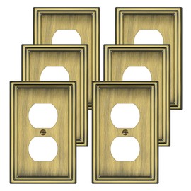 6 Pack Duplex Outlet Covers Wall Plates, Antique Brass Metal Electric Receptacle Cover, Classic Decorative Switch Plate and Outlet Cover, 1 Gang Wall Plate for Electrical Outlets