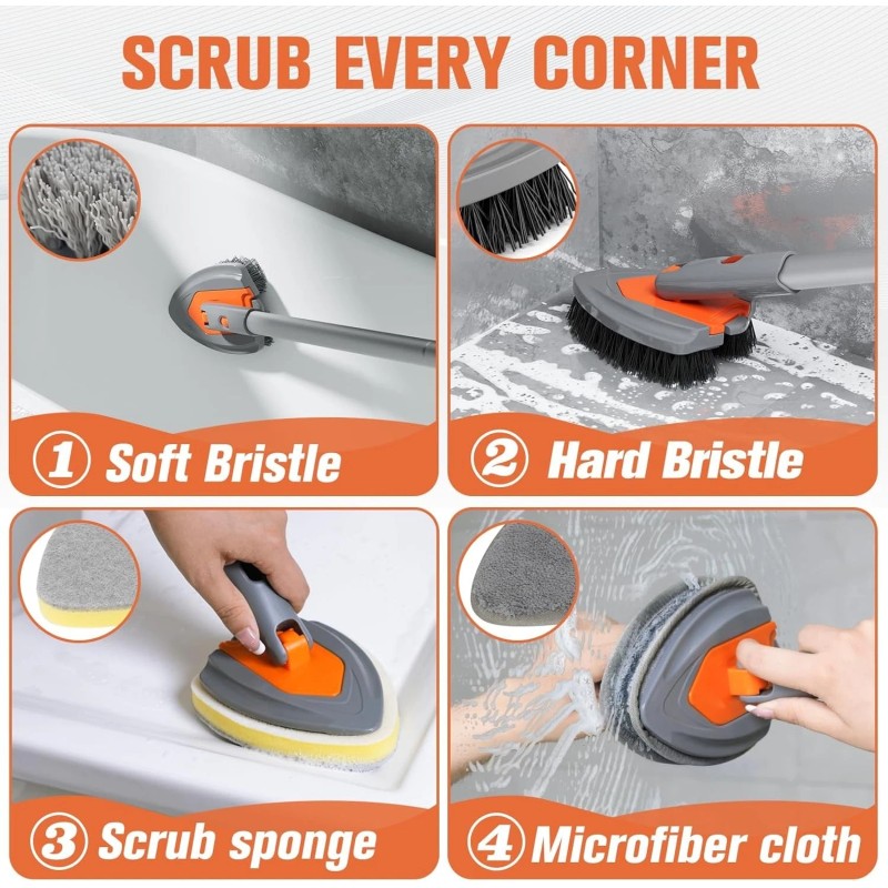 Eazer 4-in-1 Long-Handled Tub Scrubber-Versa
