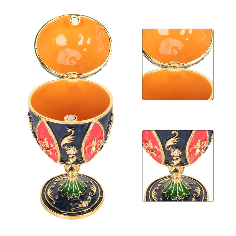 Egg Shaped Trinket Boxes Rhinestones Inlay Hand Painted Enamel Delicate