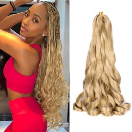 French Curl Braiding Hair 24 Inch Loose Wavy 8Pack Bouncy Curly Braiding Hair Extensions 75g/Pack #24 Blonde French Curl Synthetic Hair Extensions (#24,8pack,24 inch)