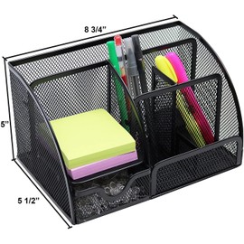 GREENCO Mesh Office Supplies Desk Organizer Caddy, 6 Compartments, Black